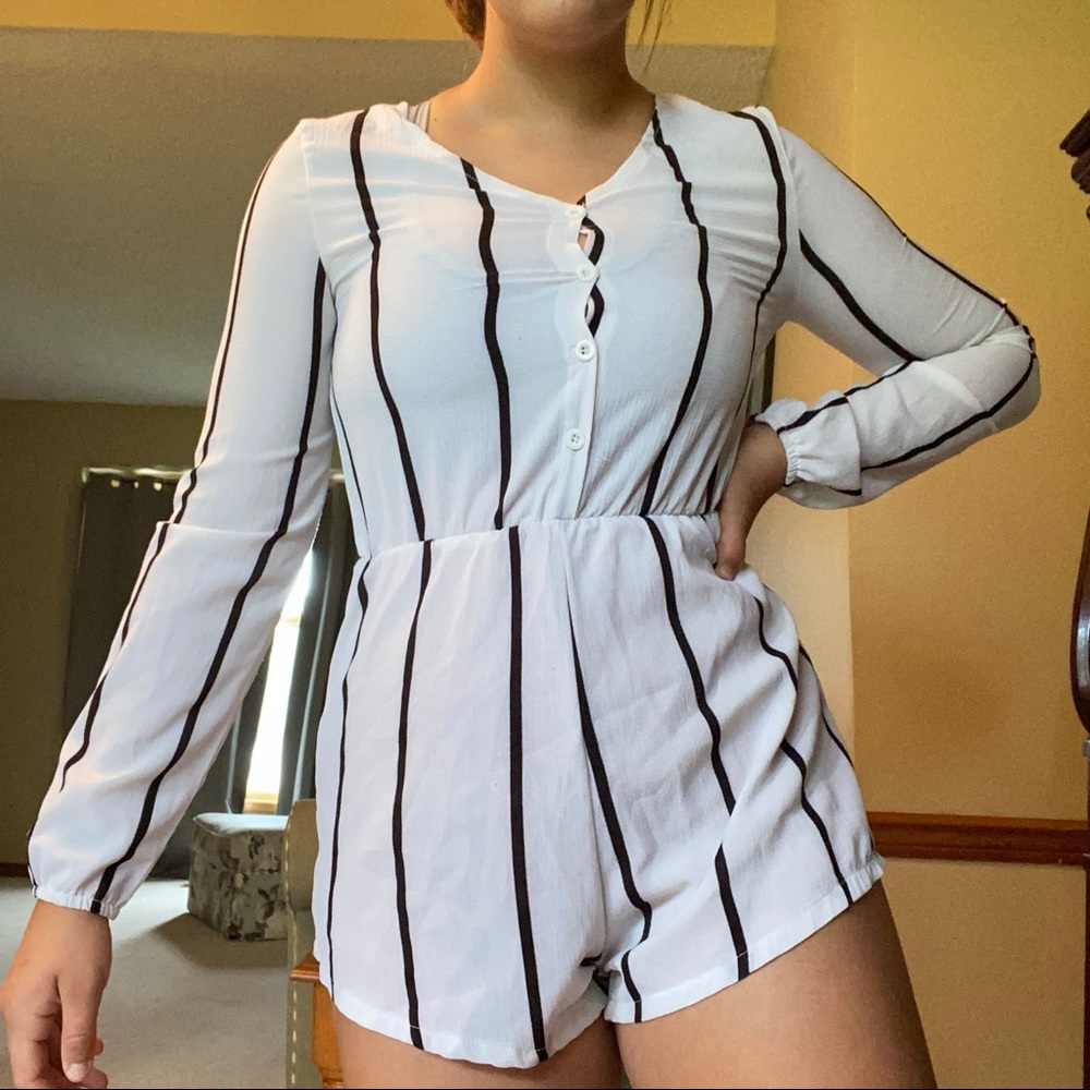 Striped long-sleeved romper